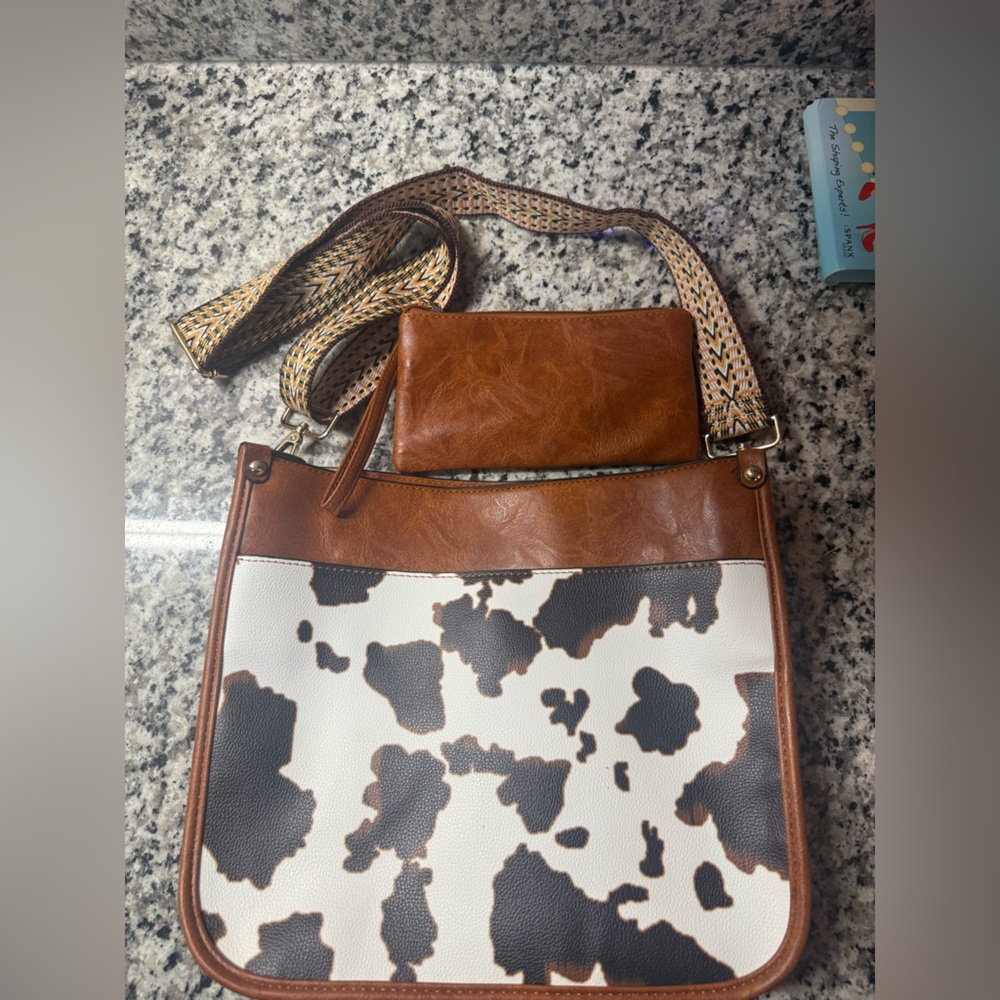 Brown and White Cow Print Women's Bag